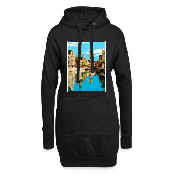 Gent Belgien Charmante Stadt Skyline Illustration - Hoodie-Kleid - Schwarz - Vorne