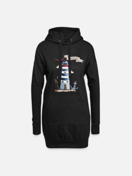 Leuchtturm mit Meerestieren und Banner - Hoodie-Kleid - Schwarz