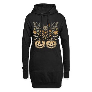 Halloween Fledermaus mit Kürbissen und Blättern - Hoodie-Kleid - Schwarz - Vorne