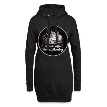 Katzen und Kaffee Morgenroutine - Hoodie-Kleid - Schwarz - Vorne