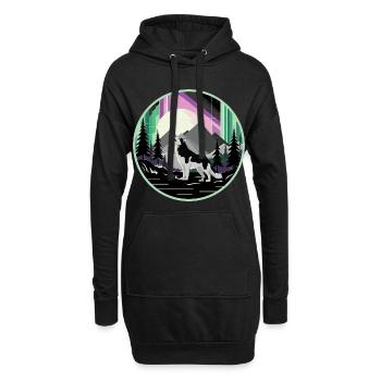 Siberian Husky mit Polarlicht - Hoodie-Kleid - Schwarz - Vorne