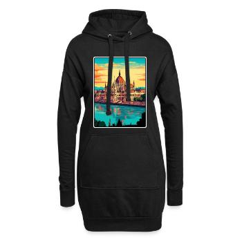 Budapest, Hongrie, Parlement, Affiche de voyage vintage - Sweat-shirt à capuche long Femme - noir - Devant
