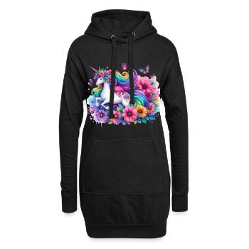 Regenbogen Blumen Einhorn - Hoodie-Kleid - Schwarz - Vorne