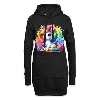 Regenbogen Einhorn Aquarell - Hoodie-Kleid - Schwarz - Vorne
