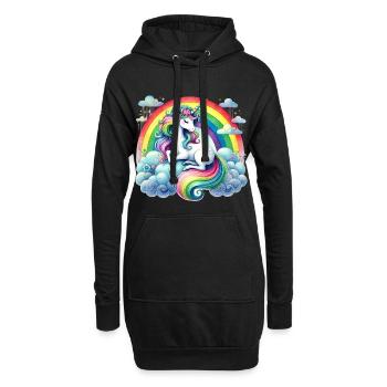 Rainbow Unicorn on Clouds - Hoodie Dress - black - Front