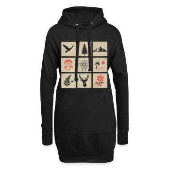 Collage de timbres nature - Sweat-shirt à capuche long Femme - noir - Devant
