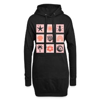 Collage de timbres nature - Sweat-shirt à capuche long Femme - noir - Devant