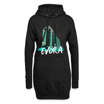 Illustration en turquoise du temple romain d’Évora - Sweat-shirt à capuche long Femme - noir - Devant