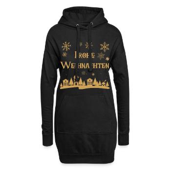 Text Frohe Weihnachten golden Häuserzeile Winter - Hoodie-Kleid - Schwarz - Vorne