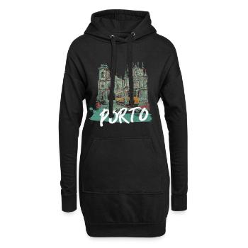 Porto historisches Zentrum Straßenbahn Illustration - Hoodie-Kleid - Schwarz - Vorne