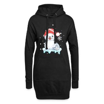 Bébé phoque d’hiver dans le chapeau du Père Noël - Sweat-shirt à capuche long Femme - noir - Devant