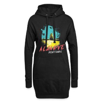 Plage rochers Algarve illustration Portugal - Sweat-shirt à capuche long Femme - noir - Devant