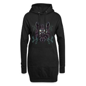 Türkis Ornament Wolf - Hoodie-Kleid - Schwarz - Vorne