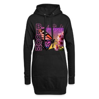 Schmetterling mit Spruch - Bloom in yourself - Hoodie-Kleid - Schwarz - Vorne