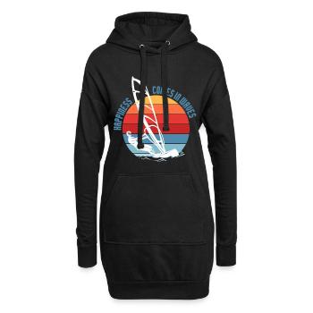 Le bonheur vient dans la conception des vagues de planche à voile - Sweat-shirt à capuche long Femme - noir - Devant