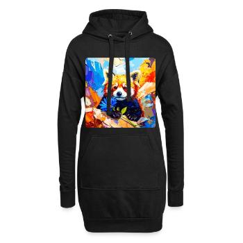 Roter-Panda-Blaue Blume - Hoodie-Kleid - Schwarz - Vorne