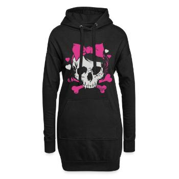 Pink Skull mit Zöpfen und Schleifen - Hoodie-Kleid - Schwarz - Vorne