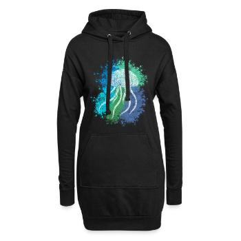 Zentangle-Qualle - Hoodie-Kleid - Schwarz - Vorne
