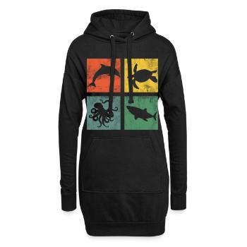 Meerestiere Ozean Delfin Schildkröte Oktopus - Hoodie-Kleid - Schwarz - Vorne