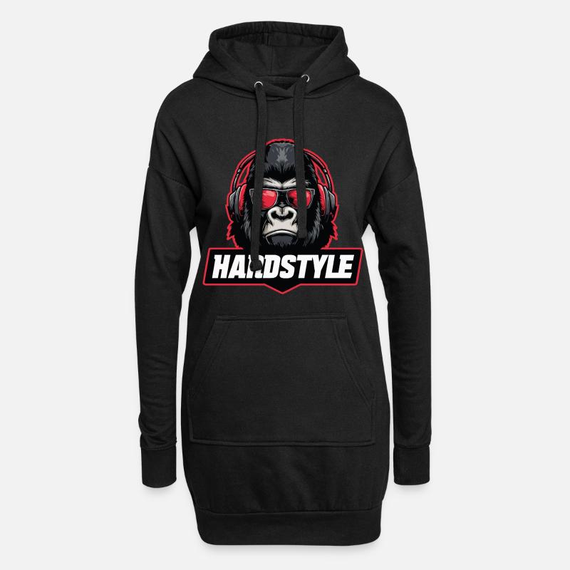 Hardstyle Gorilla – Musik Design mit Kopfhörern - Hoodie-Kleid - Schwarz