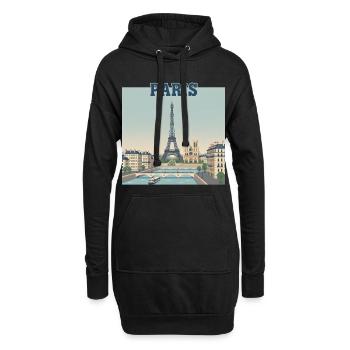 Pariser Skyline-Eiffeldruck - Hoodie-Kleid - Schwarz - Vorne