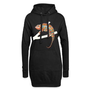 caméléon turquoise orange Chamaeleon zeylandicus - Sweat-shirt à capuche long Femme - noir - Devant