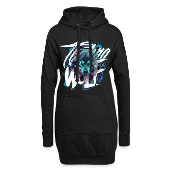Neon Techno Wolf Head–Rave Wolf - Hoodie-Kleid - Schwarz - Vorne