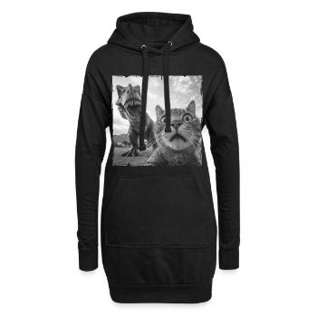 Selfie de chat avec motif chaos T Rex - Sweat-shirt à capuche long Femme - noir - Devant