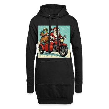 Le Père Noël sur une moto avec side-car – Style comics - Sweat-shirt à capuche long Femme - noir - Devant