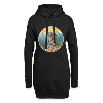 Niedlicher Waschbär Wandern Camping Bergabenteuer - Hoodie-Kleid - Schwarz - Vorne