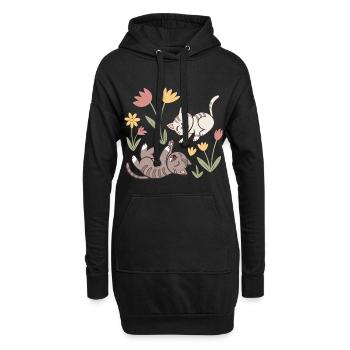Katzen beim Spielen: Frühlingsblumen - Hoodie-Kleid - Schwarz - Vorne