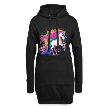 Licorne arc-en-ciel avec queue à poils lumineux - Sweat-shirt à capuche long Femme - noir - Devant