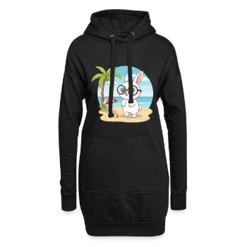 Süßer Hase mit Brille Strandsommerferien - Hoodie-Kleid - Schwarz - Vorne
