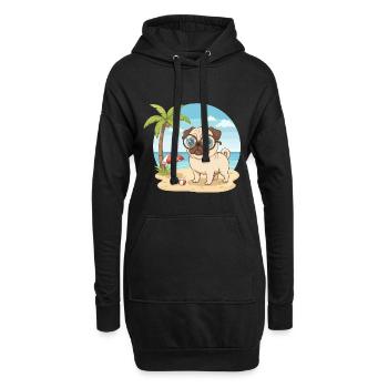 Niedlicher Mops mit Brille – Strandurlaub im Sommer - Hoodie-Kleid - Schwarz - Vorne