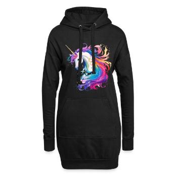Regenbogen-Einhorn Kopf Portrait - Hoodie-Kleid - Schwarz - Vorne