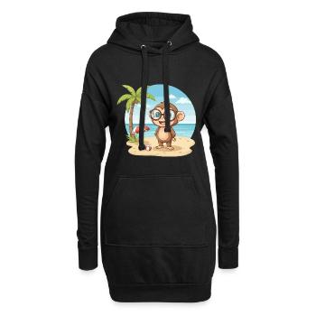 Süßer Affe mit Brille Strandsommerferien - Hoodie-Kleid - Schwarz - Vorne