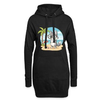 Vacances d’été sur la plage du Loup Mignon aux Lunettes - Sweat-shirt à capuche long Femme - noir - Devant