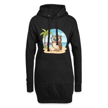 Süße Eule mit Brille Strandsommerferien - Hoodie-Kleid - Schwarz - Vorne