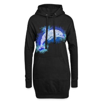 Zentangle-Delfin - Hoodie-Kleid - Schwarz - Vorne