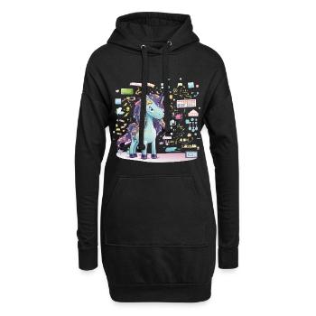 Unicorn Technikzauber Illustration - Hoodie-Kleid - Schwarz - Vorne