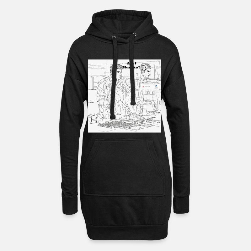 Mensch oder Roboter - Hoodie-Kleid - Schwarz