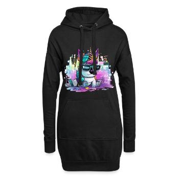 Techicorn Neon Einhorn - Hoodie-Kleid - Schwarz - Vorne