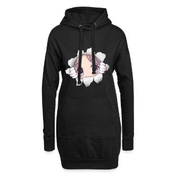Anime Girl Eyes Jetant un œil à l’art du manga en papier déchiré - Sweat-shirt à capuche long Femme - noir - Devant