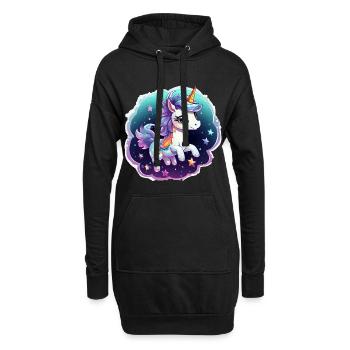 Kosmisches Einhorn mit Schal - Hoodie-Kleid - Schwarz - Vorne