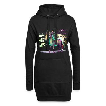 Neon-Hologramm Pferd Farbexplosion - Hoodie-Kleid - Schwarz - Vorne