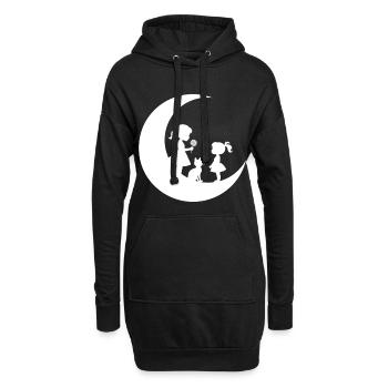 Mädchen Blume Katze auf dem Mond Silhouette - Hoodie-Kleid - Schwarz - Vorne