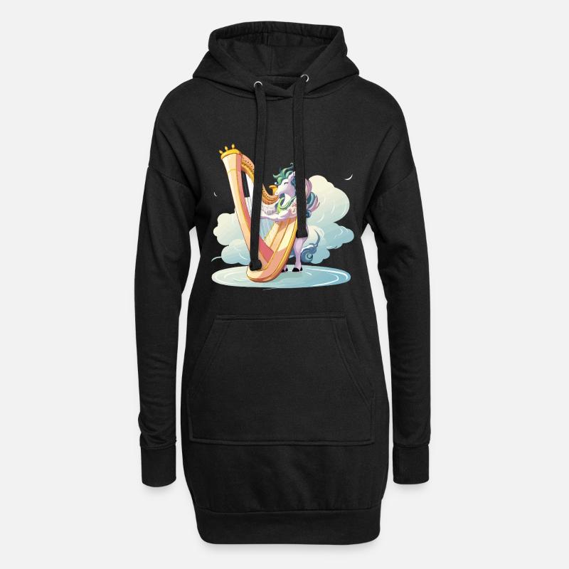 Harfentier auf Wolken - Hoodie-Kleid - Schwarz