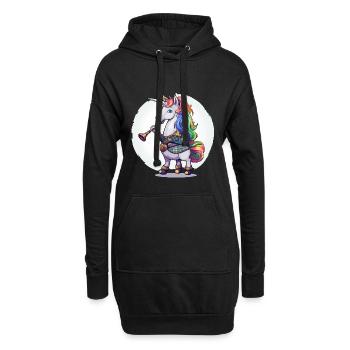 Buntes Einhorn mit Trompete - Hoodie-Kleid - Schwarz - Vorne