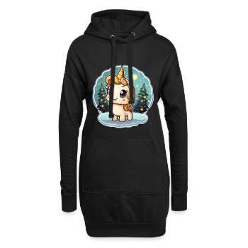 Winterzauber Einhorn im Schneewald - Hoodie-Kleid - Schwarz - Vorne