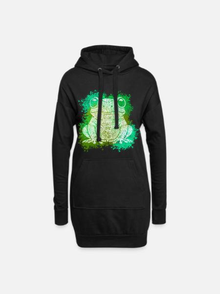 Zentangle-Frosch - Hoodie-Kleid - Schwarz